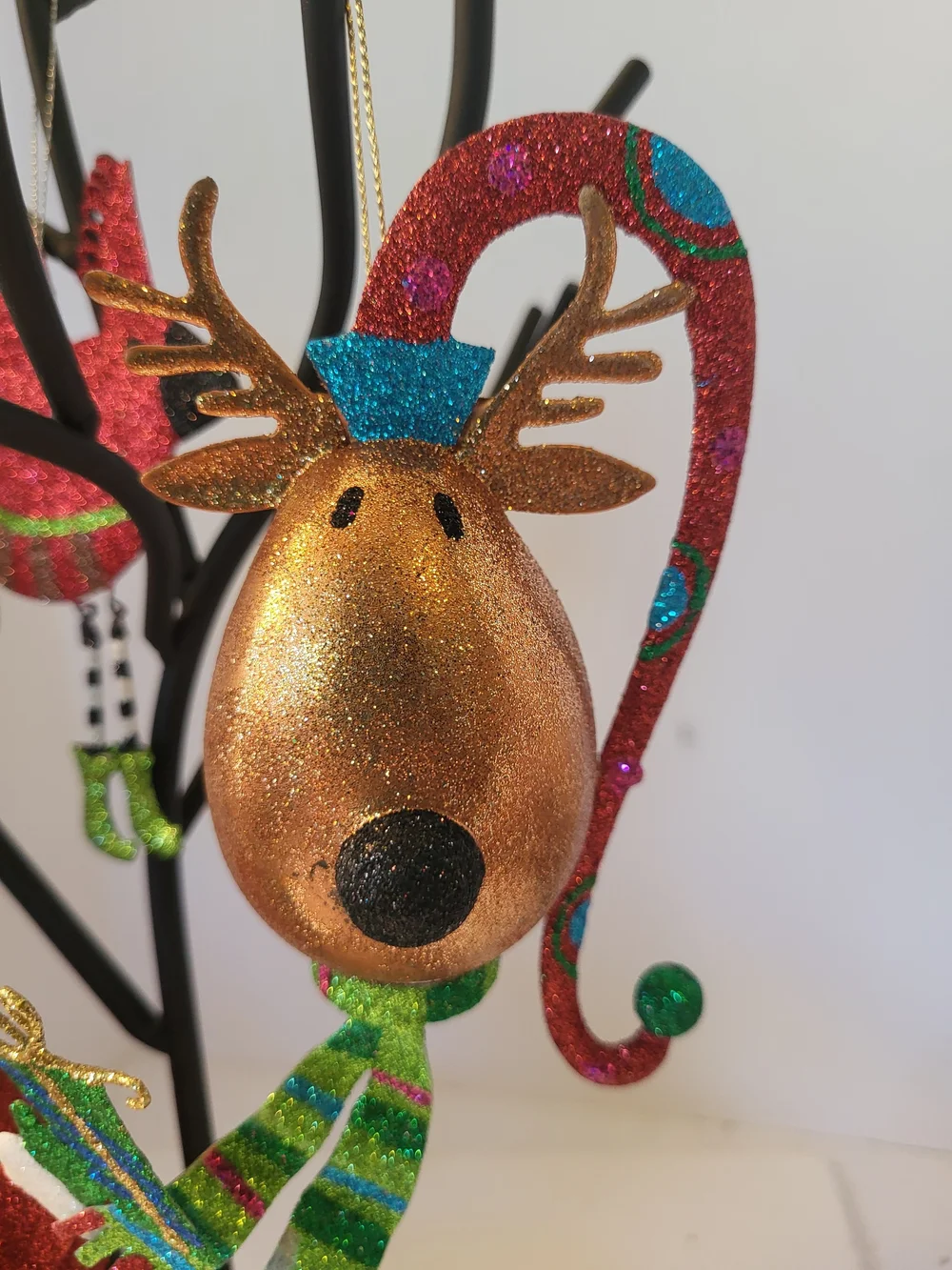 S/4 Pier 1 Glitter Ornaments Santa,Reindeer,Cardinal, Nutcracker